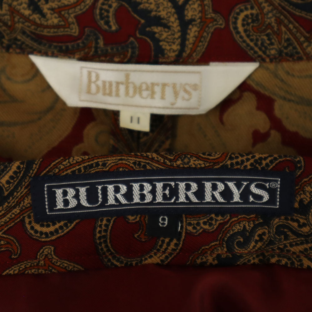Burberrys バーバリーズ 90s ウール オールド 総柄 スカートスーツ 上下 セットアップ 11/9 赤系 レディース