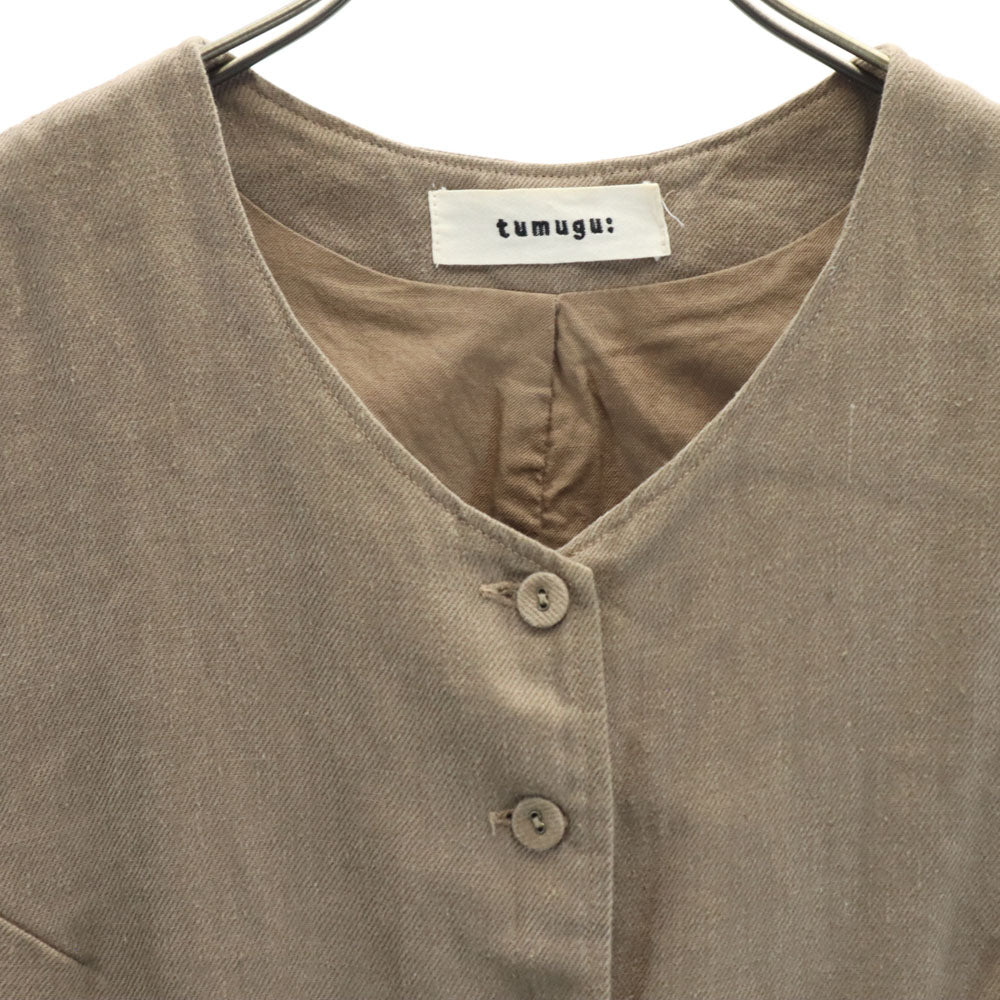 ツムグ リネン Vネック ベスト F アッシュブラウン tumugu： レディース