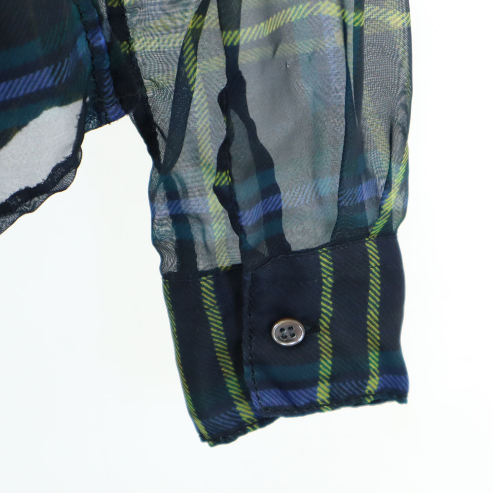 コムデギャルソンコムデギャルソン フランス製 チェック柄 長袖 オーガンジー切替 シャツ S ネイビー 他 Comme des Garcons Comme des Garcons シースルー レディース