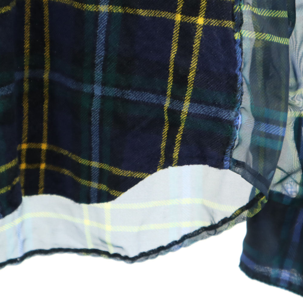 コムデギャルソンコムデギャルソン フランス製 チェック柄 長袖 オーガンジー切替 シャツ S ネイビー 他 Comme des Garcons Comme des Garcons シースルー レディース