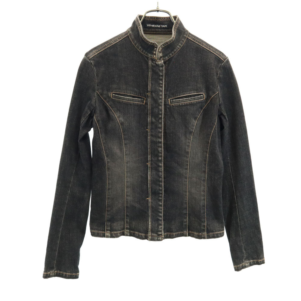 ヴィヴィアンタム ドラゴン刺繍 スタンドカラー デニムジャケット 0 ブラック系 VIVIENNE TAM ジージャン レディース