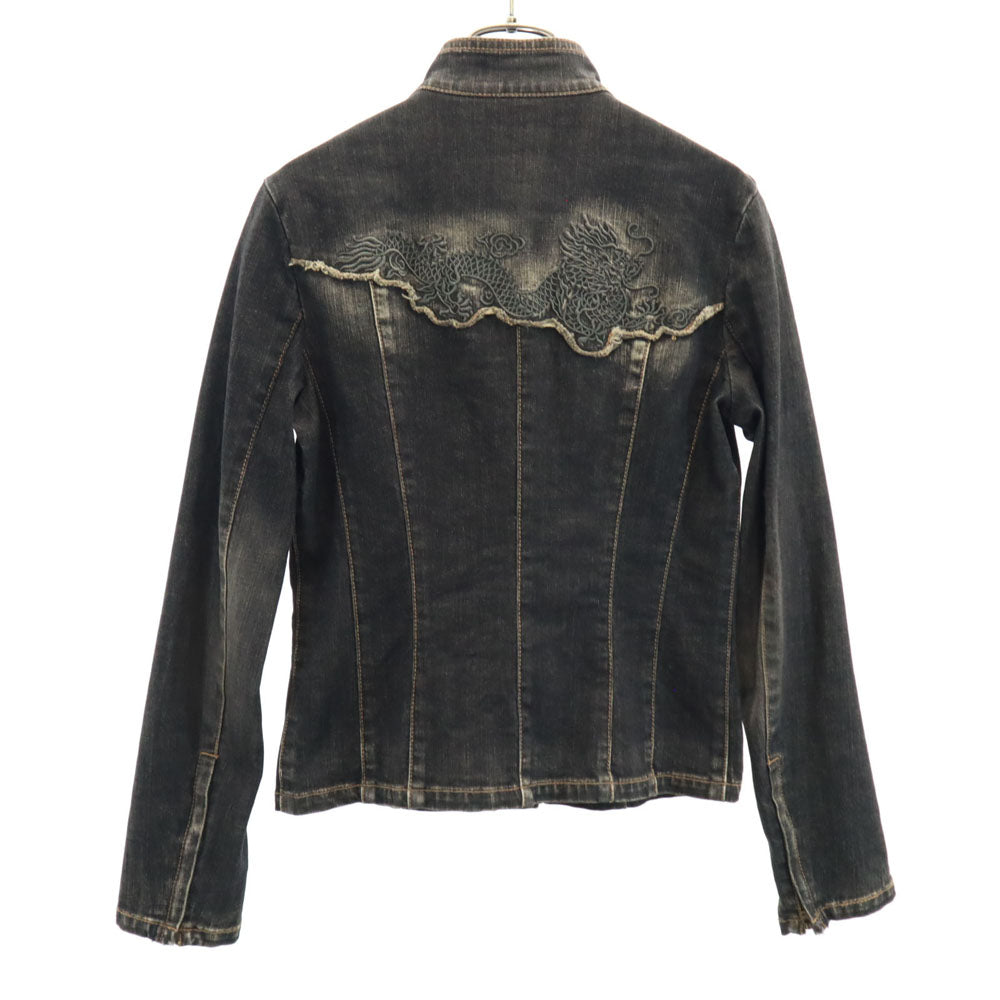 ヴィヴィアンタム ドラゴン刺繍 スタンドカラー デニムジャケット 0 ブラック系 VIVIENNE TAM ジージャン レディース