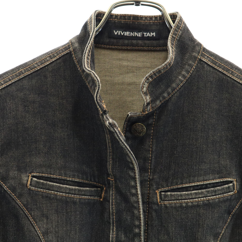 ヴィヴィアンタム ドラゴン刺繍 スタンドカラー デニムジャケット 0 ブラック系 VIVIENNE TAM ジージャン レディース