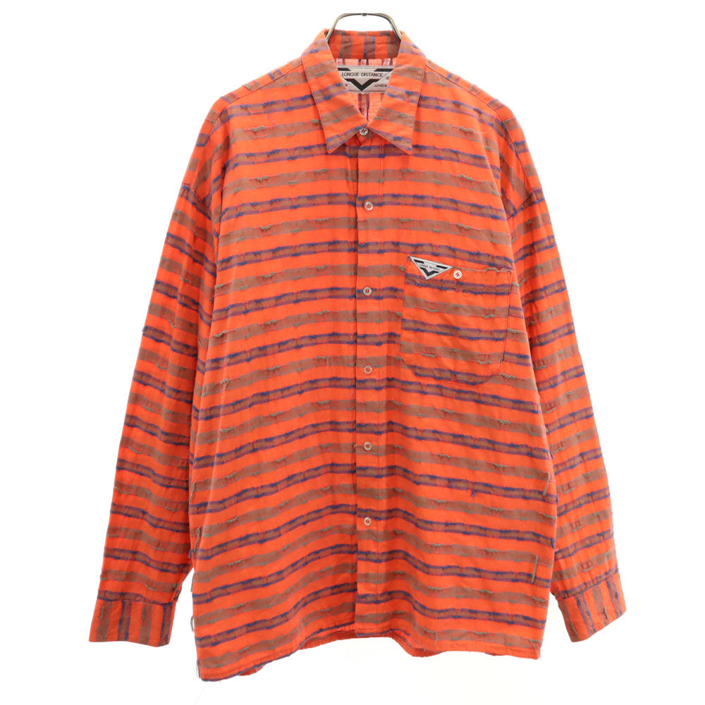 LONGUE DISTANCE 80s ヴィンテージ フランス製 総柄 長袖 シャツ オレンジ系 メンズ