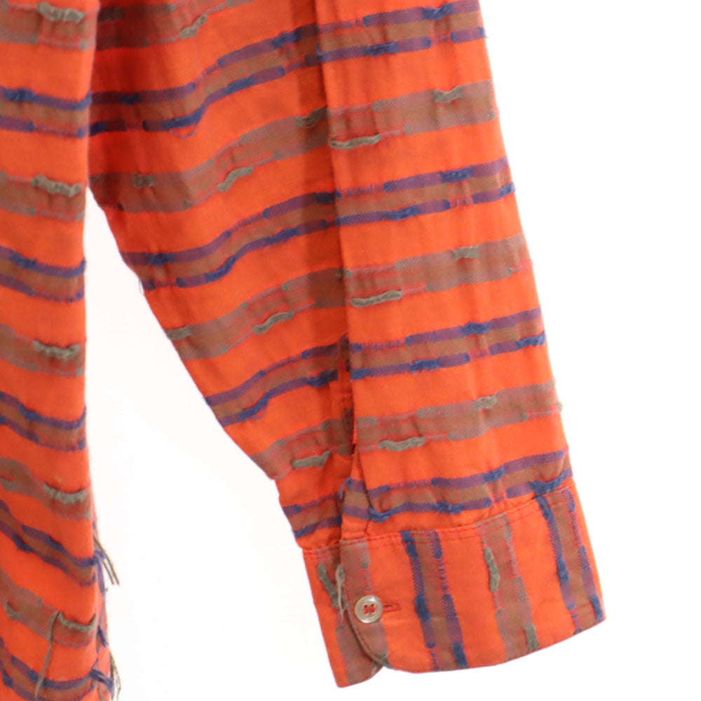 LONGUE DISTANCE 80s ヴィンテージ フランス製 総柄 長袖 シャツ オレンジ系 メンズ