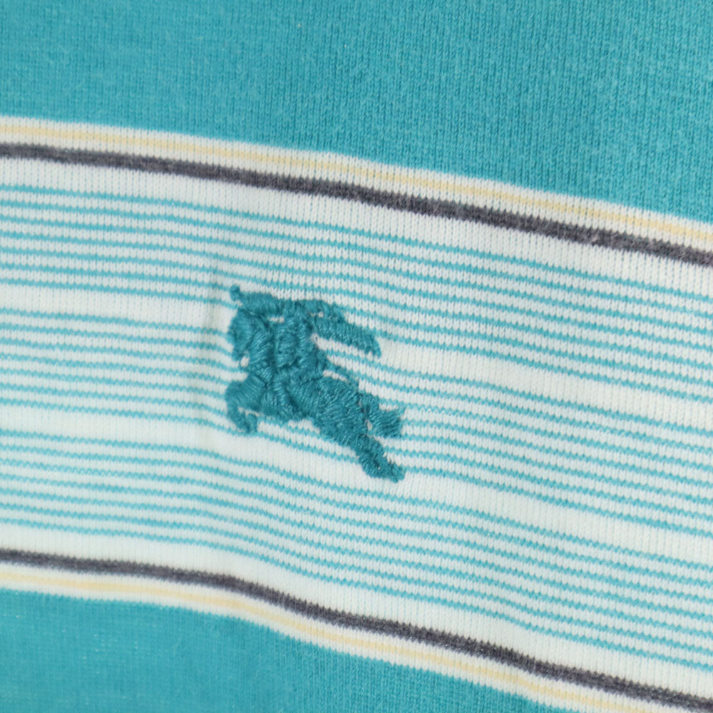 バーバリーズ 90s USA製 オールド ボーダー柄 半袖 ポロシャツ L エメラルドグリーン Burberrys メンズ