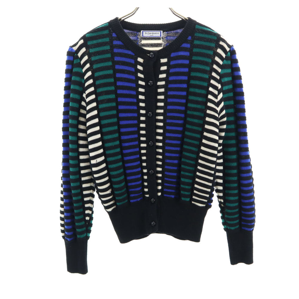 YVES SAINT LAURENT イヴサンローラン 90s オールド 総柄 長袖 ニットカーディガン M ブラック 他 レディース