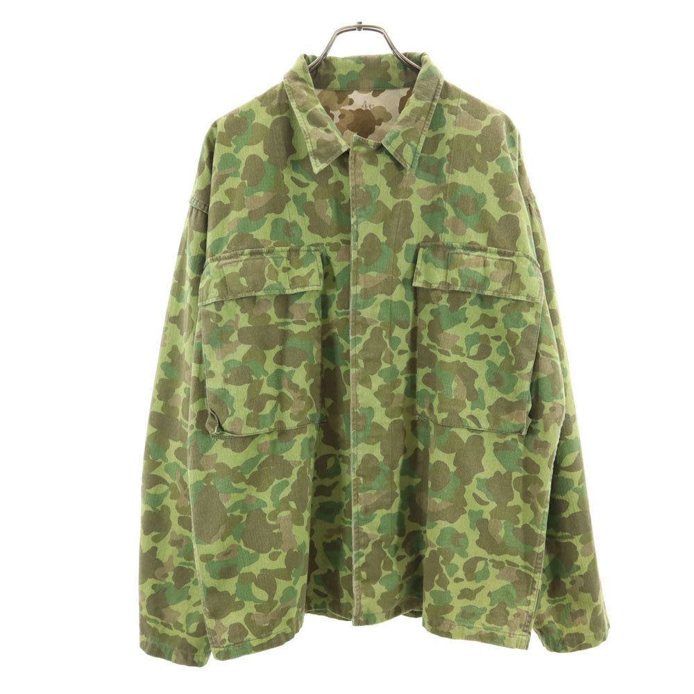 レインボー カモフラ柄 ヘリンボーンツイル ミリタリージャケット 46R カーキ 迷彩 比翼 メンズ