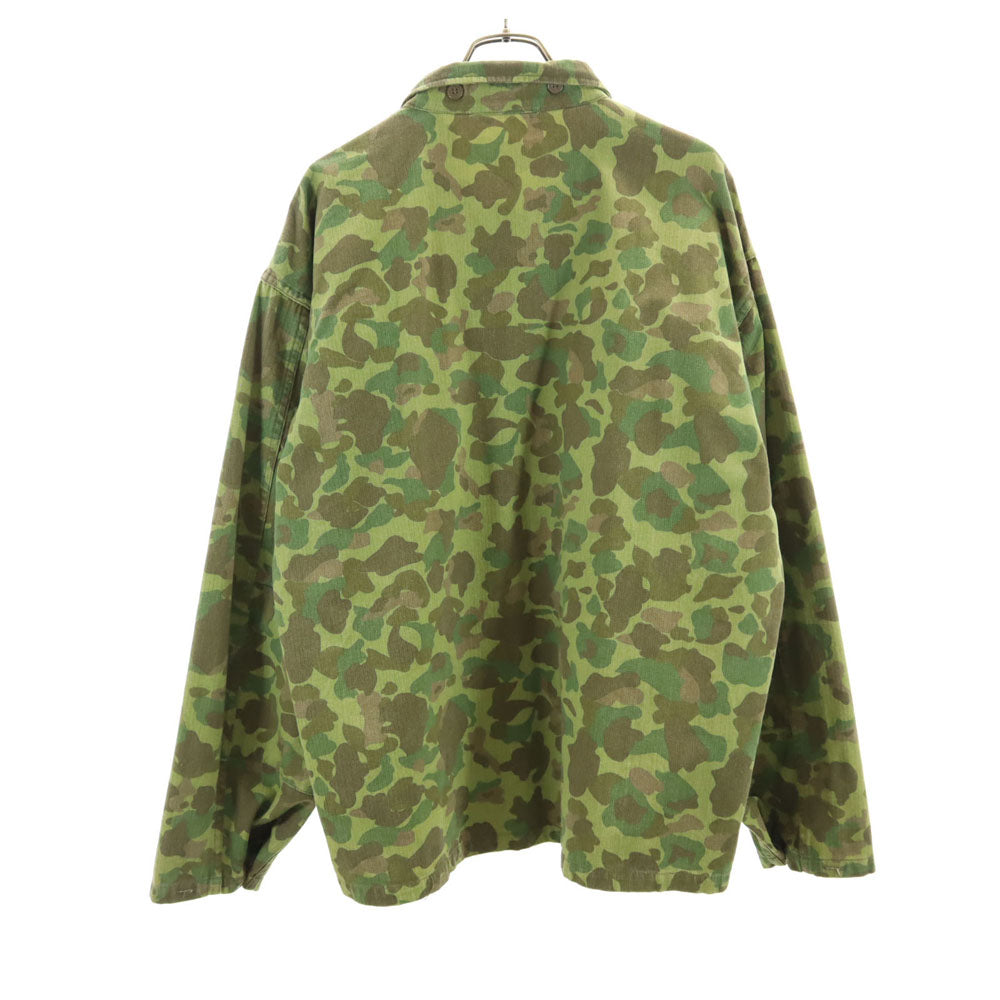 レインボー カモフラ柄 ヘリンボーンツイル ミリタリージャケット 46R カーキ 迷彩 比翼 メンズ