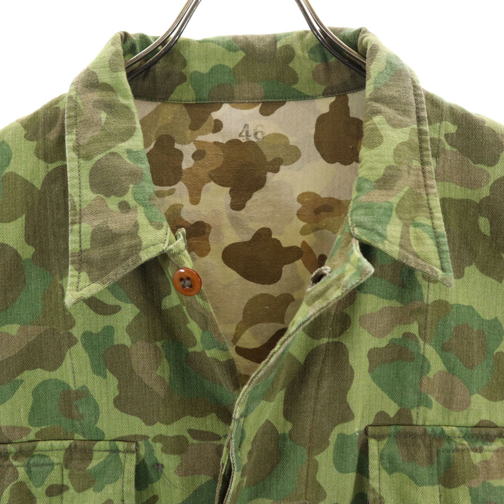 レインボー カモフラ柄 ヘリンボーンツイル ミリタリージャケット 46R カーキ 迷彩 比翼 メンズ