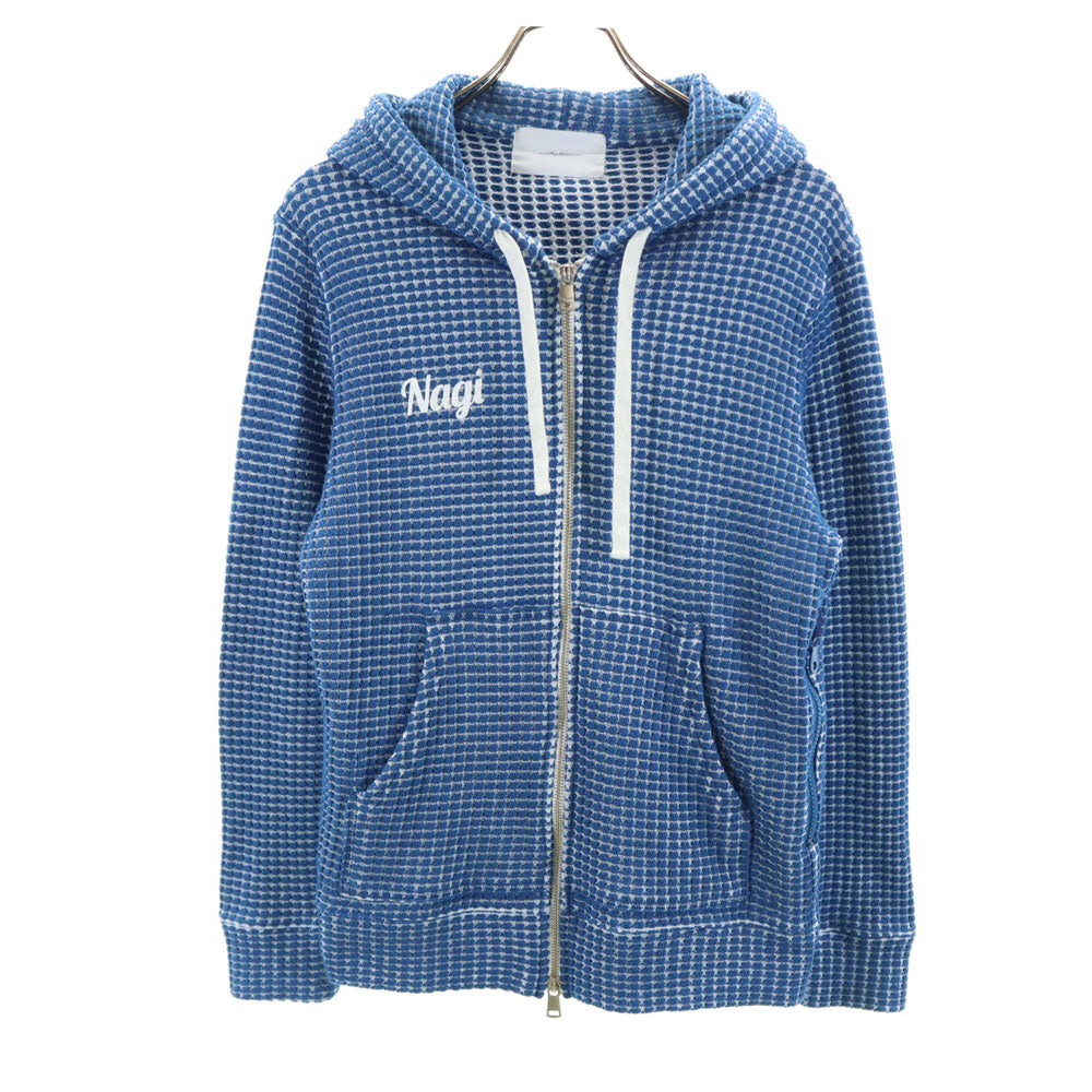 シーグリーン 日本製 長袖 ビッグワッフル ジップパーカー 3 ブルー系 フーディ メンズ