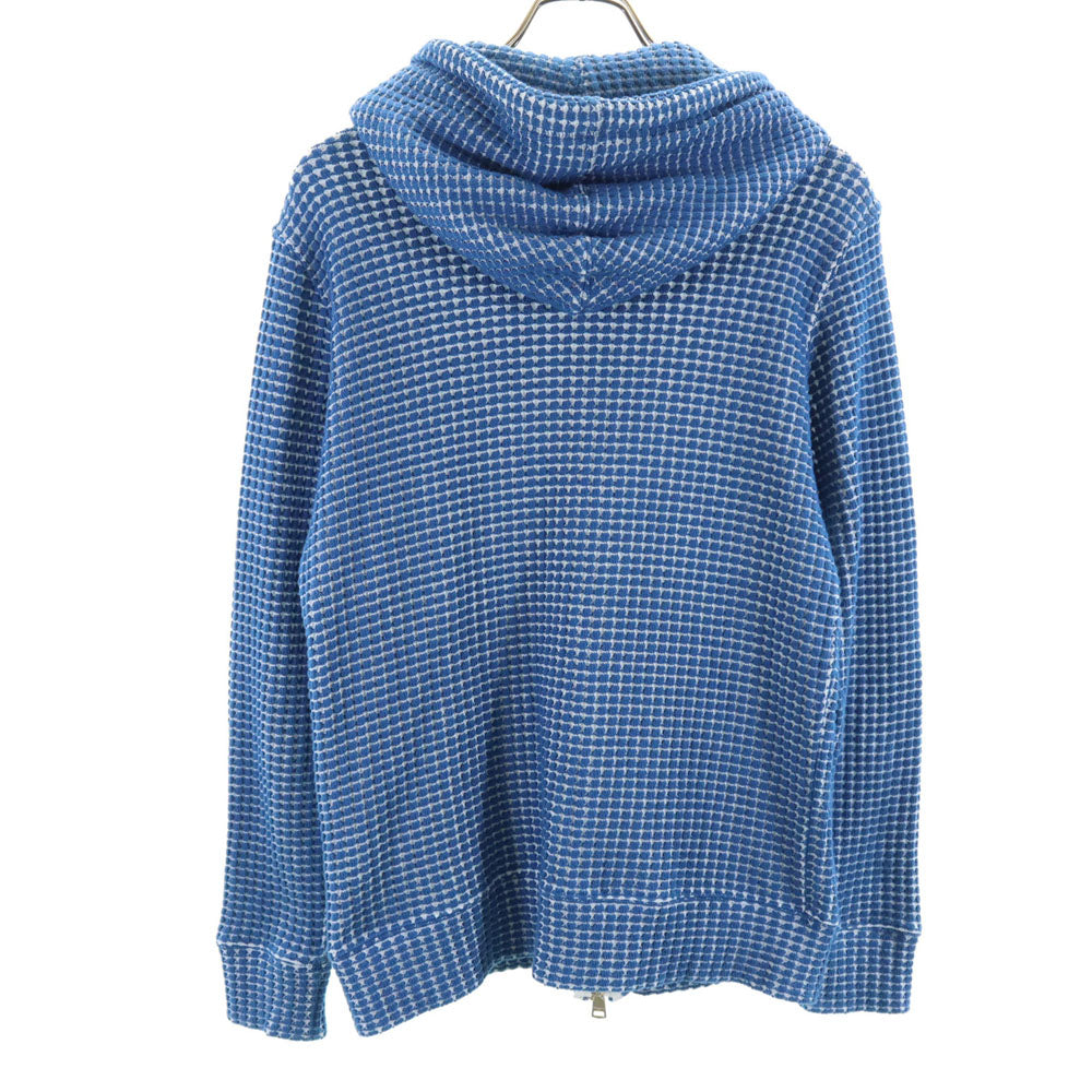 シーグリーン 日本製 長袖 ビッグワッフル ジップパーカー 3 ブルー系 フーディ メンズ