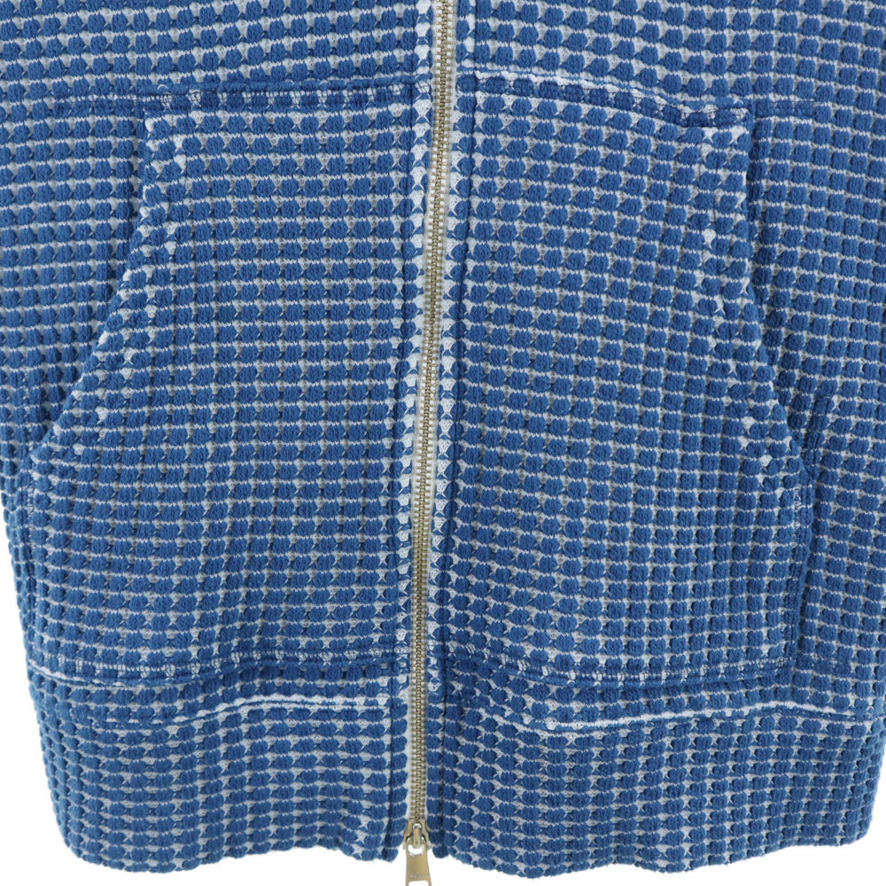 シーグリーン 日本製 長袖 ビッグワッフル ジップパーカー 3 ブルー系 フーディ メンズ