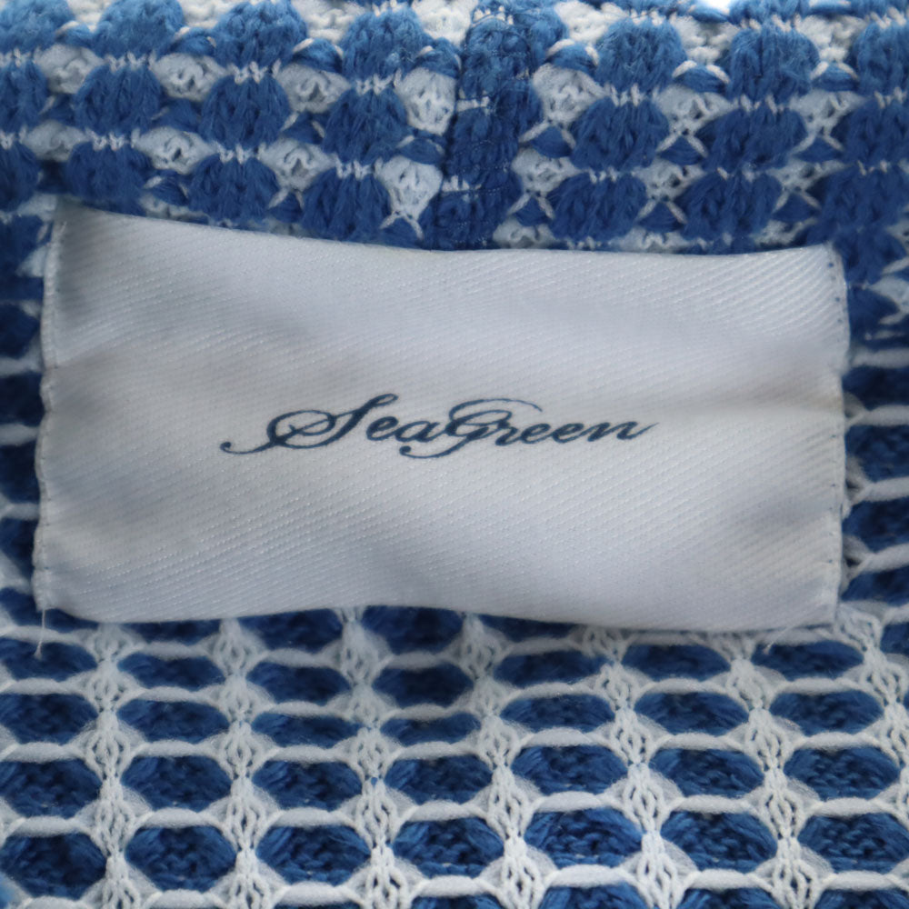 シーグリーン 日本製 長袖 ビッグワッフル ジップパーカー 3 ブルー系 フーディ メンズ