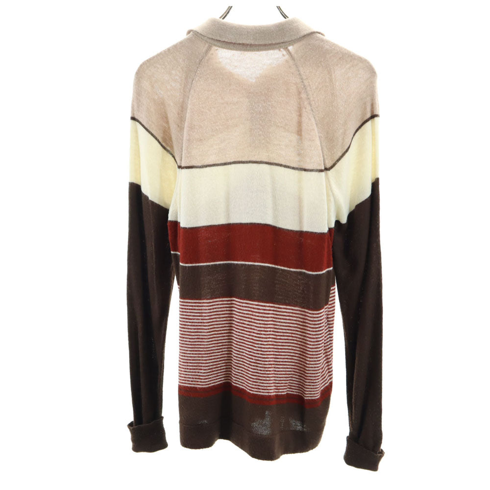VINTAGE ヴィンテージ 70s 80s ボーダー柄 長袖 ポロ セーター M ブラウン 他 ニット メンズ