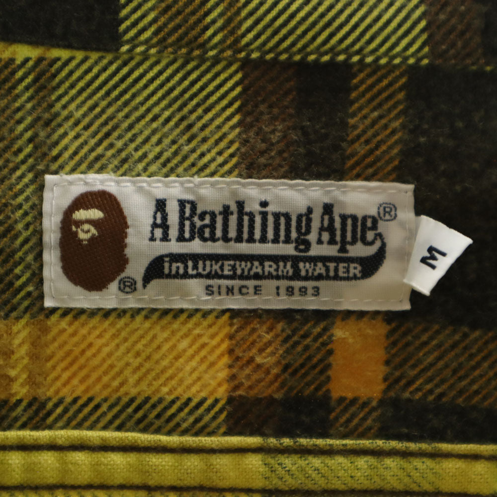 アベイシングエイプ 日本製 チェック柄 長袖 ネルシャツ M イエロー A BATHING APE メンズ