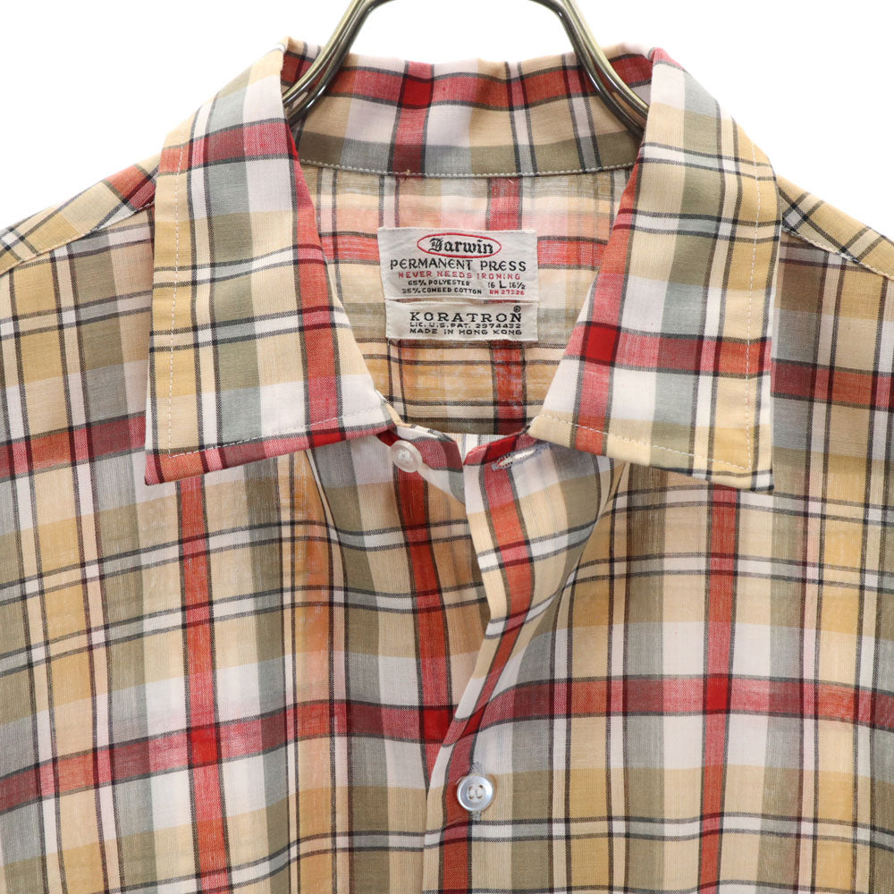 ダーウィン 60s 開襟 オープンカラー ヴィンテージ ボックスシルエット チェック柄 長袖 シャツ L ベージュ 他 メンズ
