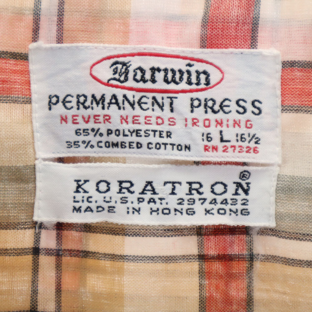 ダーウィン 60s 開襟 オープンカラー ヴィンテージ ボックスシルエット チェック柄 長袖 シャツ L ベージュ 他 メンズ