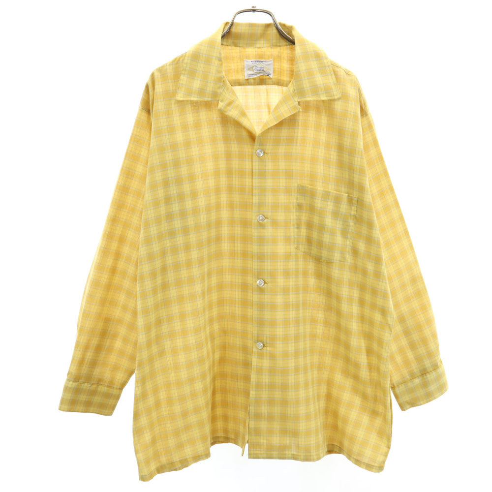 ARROW アロー 60s ヴィンテージ ボックスシルエット チェック柄 長袖 オープンカラーシャツ L マスタード 他 ビッグサイズ メンズ