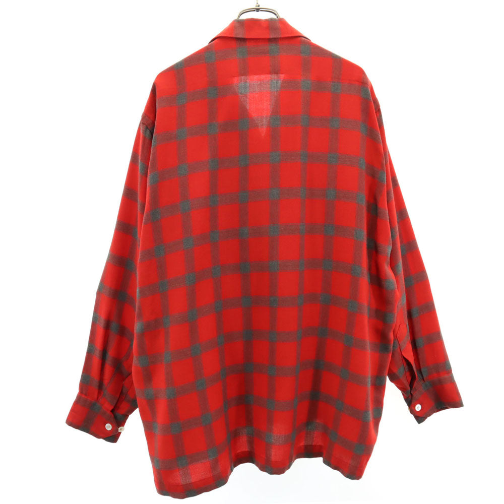 Lanerossi 50s 60s ヴィンテージ ボックスシルエット チェック柄 長袖 オープンカラーシャツ L レッド 他 メンズ