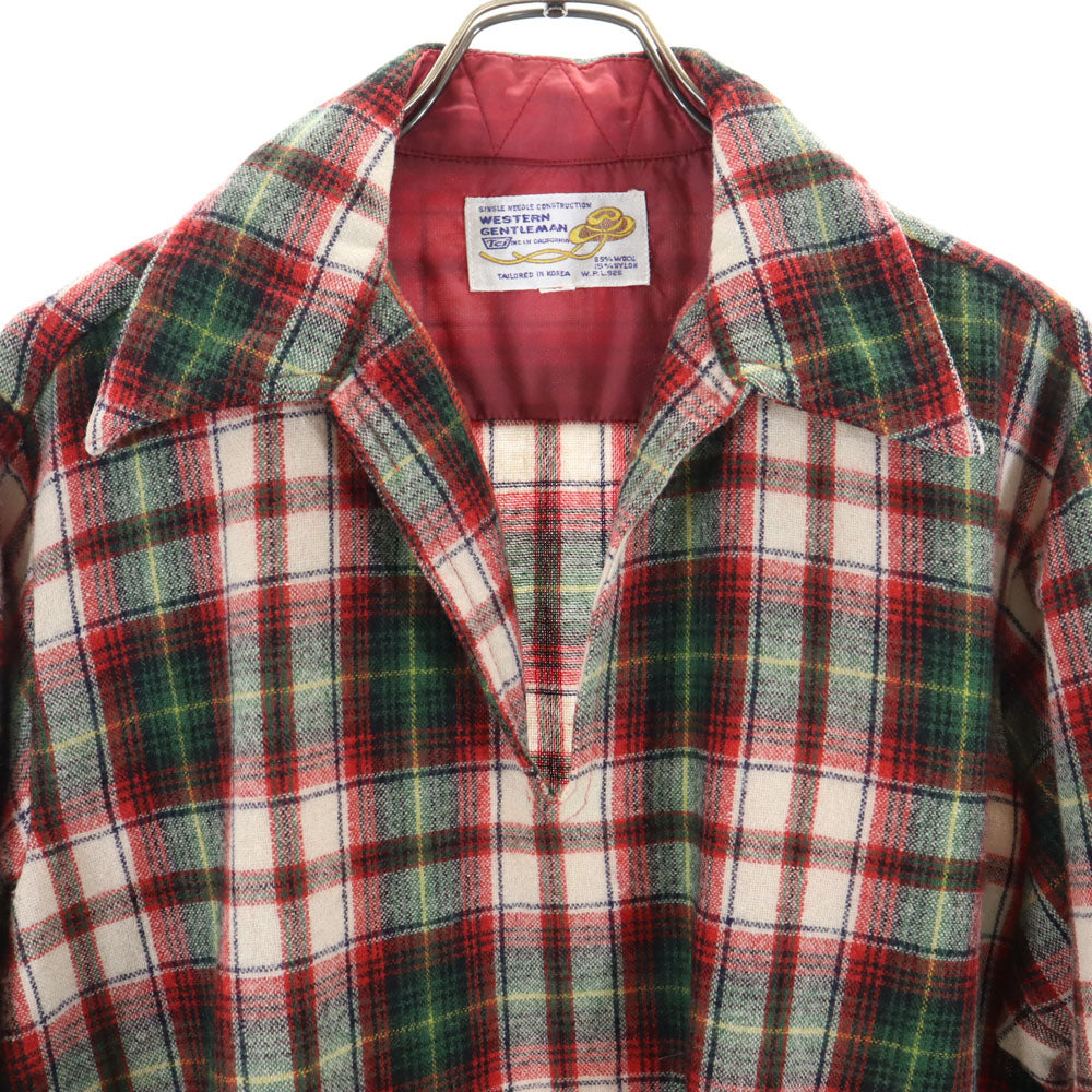 WESTERN GENTLEMAN 70s ウールブレンド フランネル ヴィンテージ チェック柄 長袖 スキッパー シャツ M プルオーバー メンズ