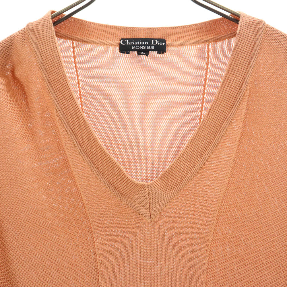 Christian Dior クリスチャンディオール 90s オールド ムッシュ シルクブレンド 長袖 Vネック セーター L ベージュ系 MONSIEUR ニット メンズ