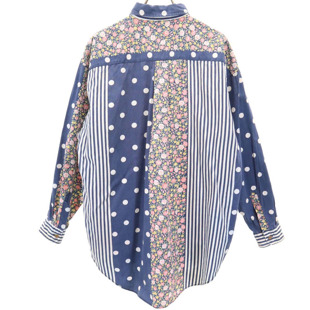 トリマークラフツ 日本製 オールド 花柄 ストライプ 長袖 ボタンダウンシャツ F ネイビー TRIMMER CRAFTS ドット 水玉 メンズ
