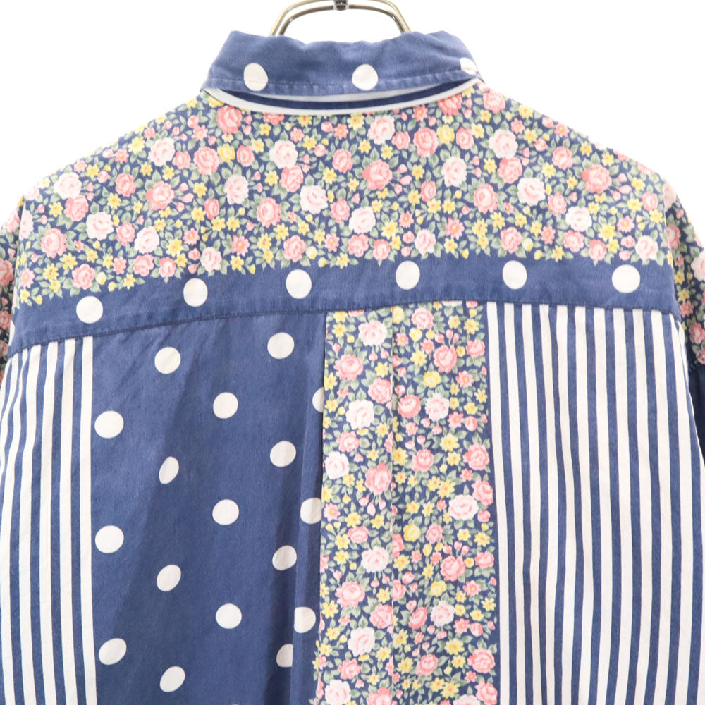 トリマークラフツ 日本製 オールド 花柄 ストライプ 長袖 ボタンダウンシャツ F ネイビー TRIMMER CRAFTS ドット 水玉 メンズ