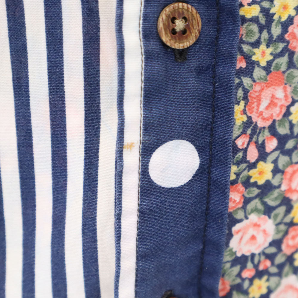トリマークラフツ 日本製 オールド 花柄 ストライプ 長袖 ボタンダウンシャツ F ネイビー TRIMMER CRAFTS ドット 水玉 メンズ