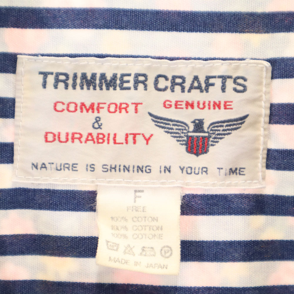 トリマークラフツ 日本製 オールド 花柄 ストライプ 長袖 ボタンダウンシャツ F ネイビー TRIMMER CRAFTS ドット 水玉 メンズ