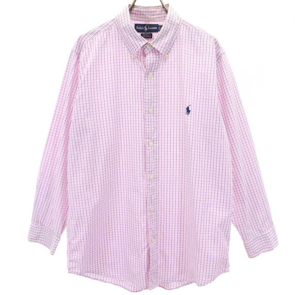ラルフローレン チェック柄 長袖 ボタンダウンシャツ 161/2 ピンク系 RALPH LAUREN メンズ