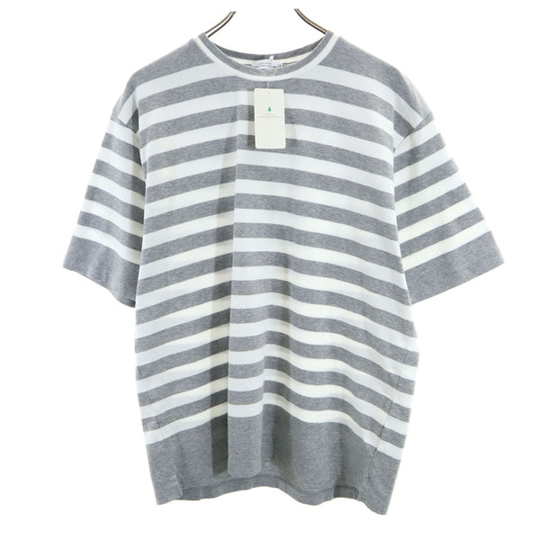 未使用 ユナイテッドアローズ グリーンレーベルリラクシング ボーダー柄 半袖 ポンチ クルーネック Tシャツ XL グレー UNITED ARROWS GREEN LABEL RELAXING カットソー メンズ