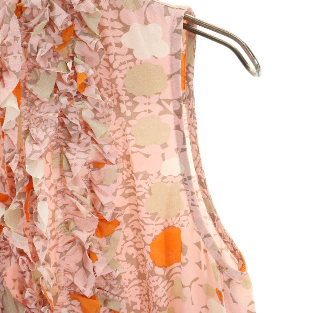 KAREN WALKER カレンウォーカー シルク100％ 総柄 ノースリーブ ミニワンピース US2 ピンク系 レディース