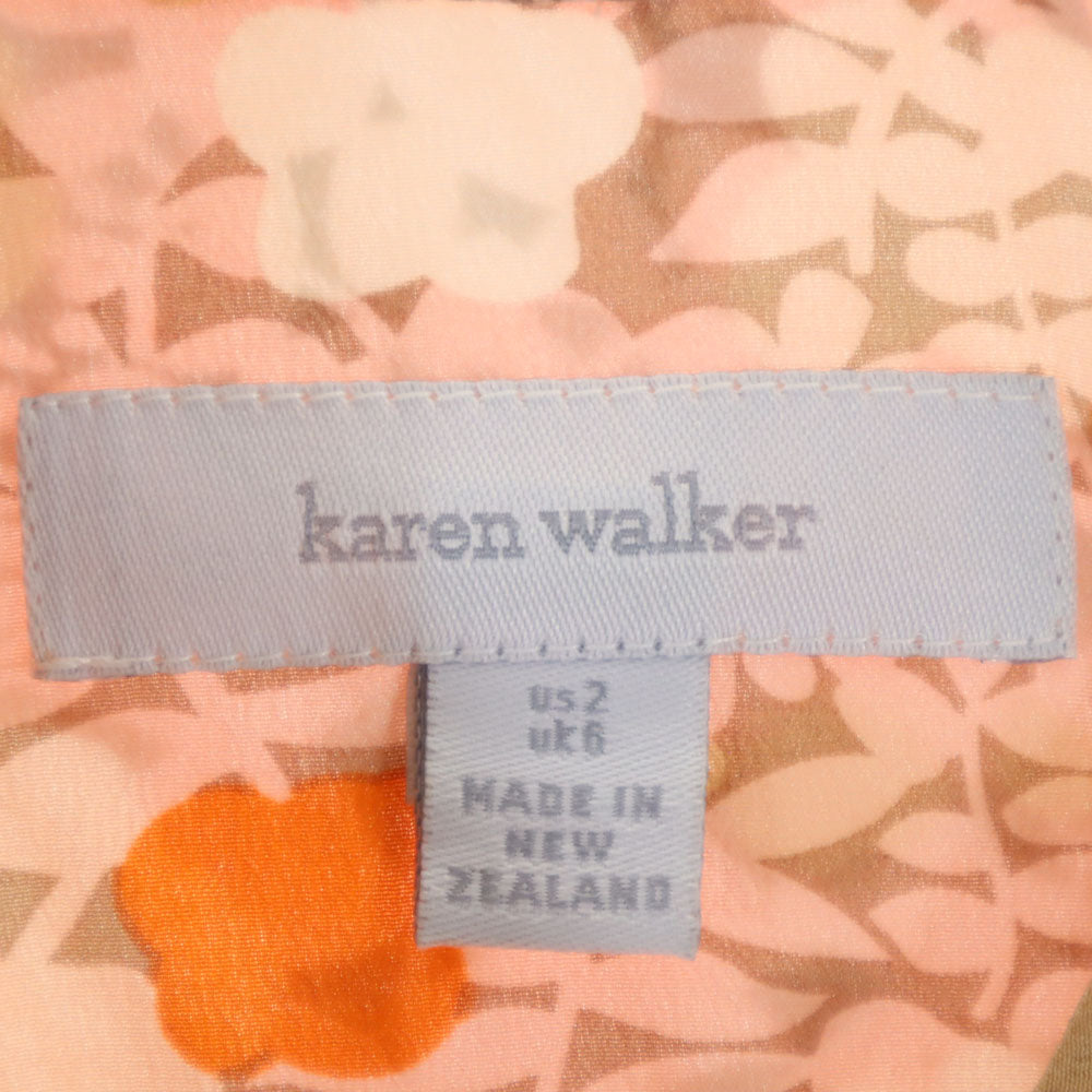 カレンウォーカー シルク100％ 総柄 ノースリーブ ミニワンピース US2 ピンク系 KAREN WALKER レディース