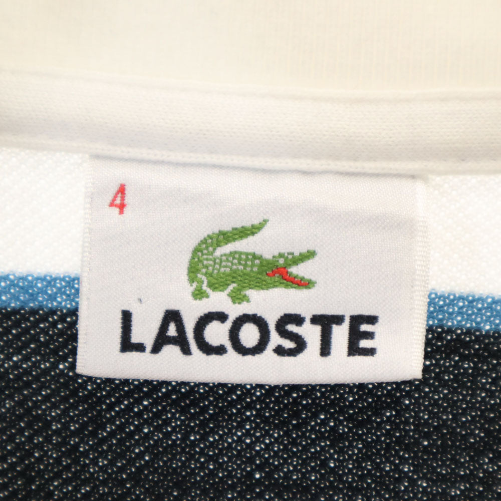 ラコステ 日本製 ボーダー柄 半袖 ポロシャツ 4 ブラック×ホワイト LACOSTE 鹿の子地 メンズ