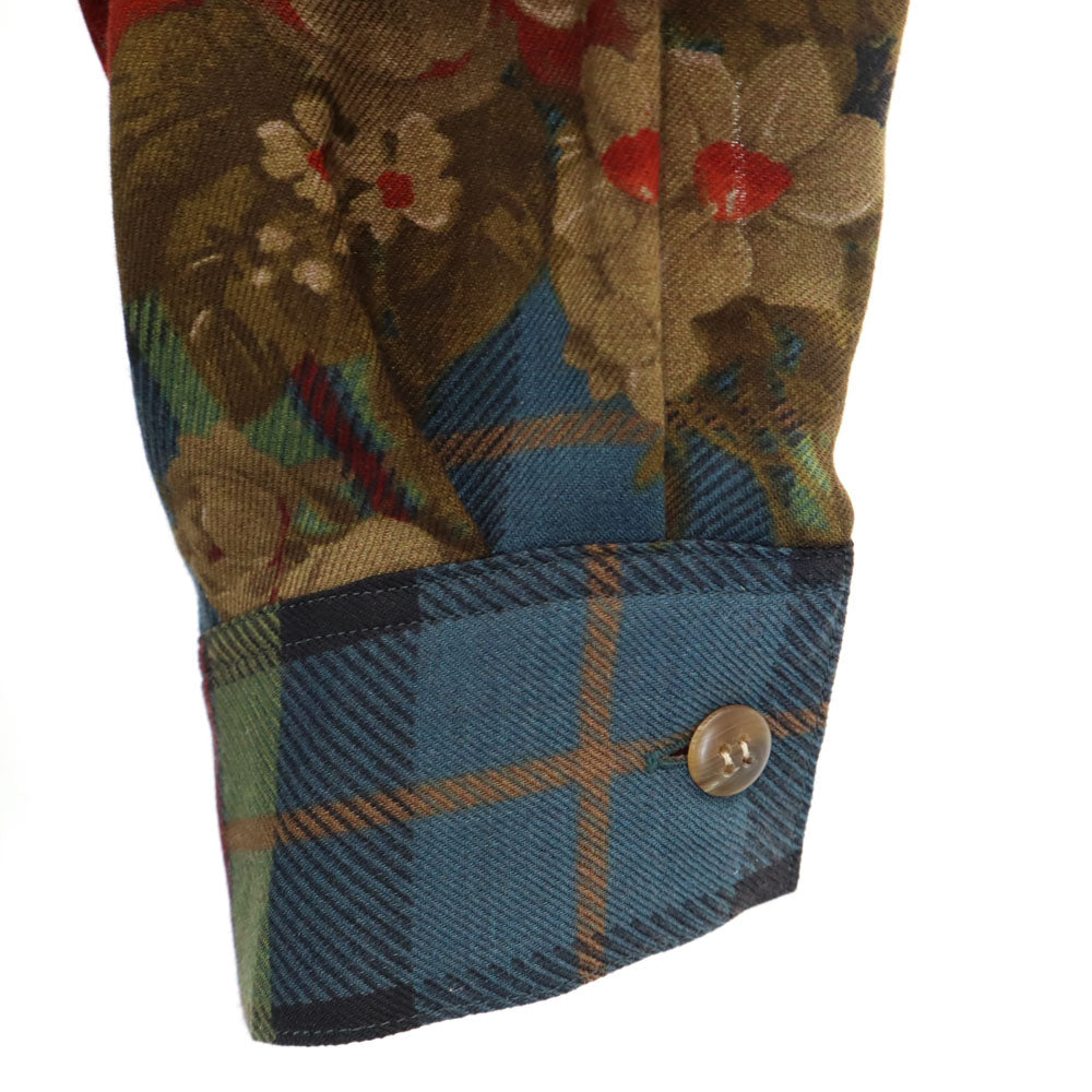 バーバリーズ 90s シルクブレンド オールド 花柄 長袖 オープンカラーシャツ 上下 セットアップ 7AR/9 カーキ 他 Burberrys ラップスカート レディース