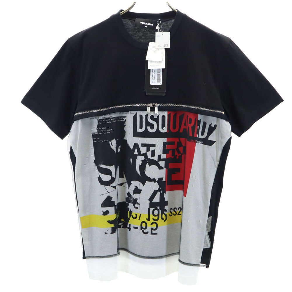 未使用 ディースクエアード イタリア製 半袖 メッシュ レイヤード Tシャツ XS ブラック DSQUARED2 メンズ