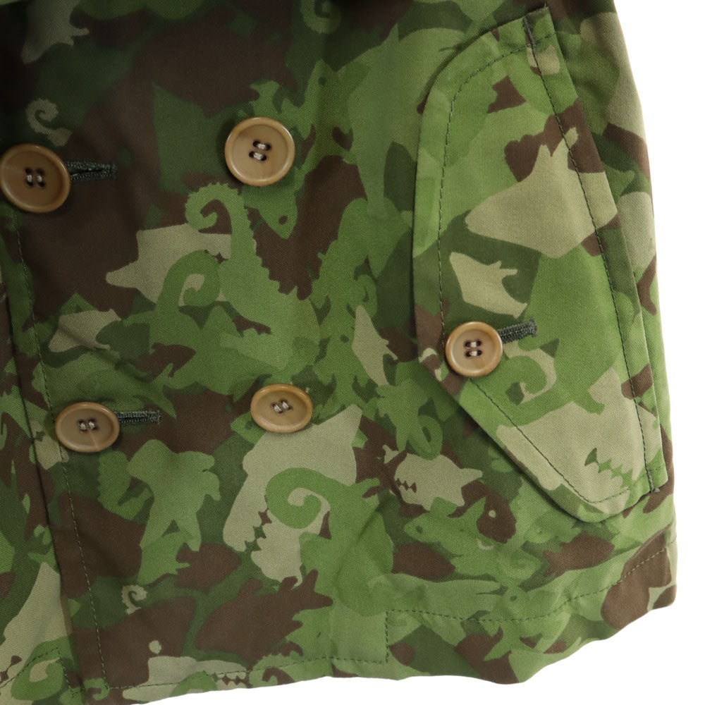 ブラックコムデギャルソン 2014年 日本製 カモフラ柄 ミリタリー ピーコート XS カーキ BLACK COMME des GARCONS 迷彩 メンズ