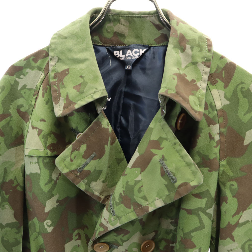 ブラックコムデギャルソン 2014年 日本製 カモフラ柄 ミリタリー ピーコート XS カーキ BLACK COMME des GARCONS 迷彩 メンズ