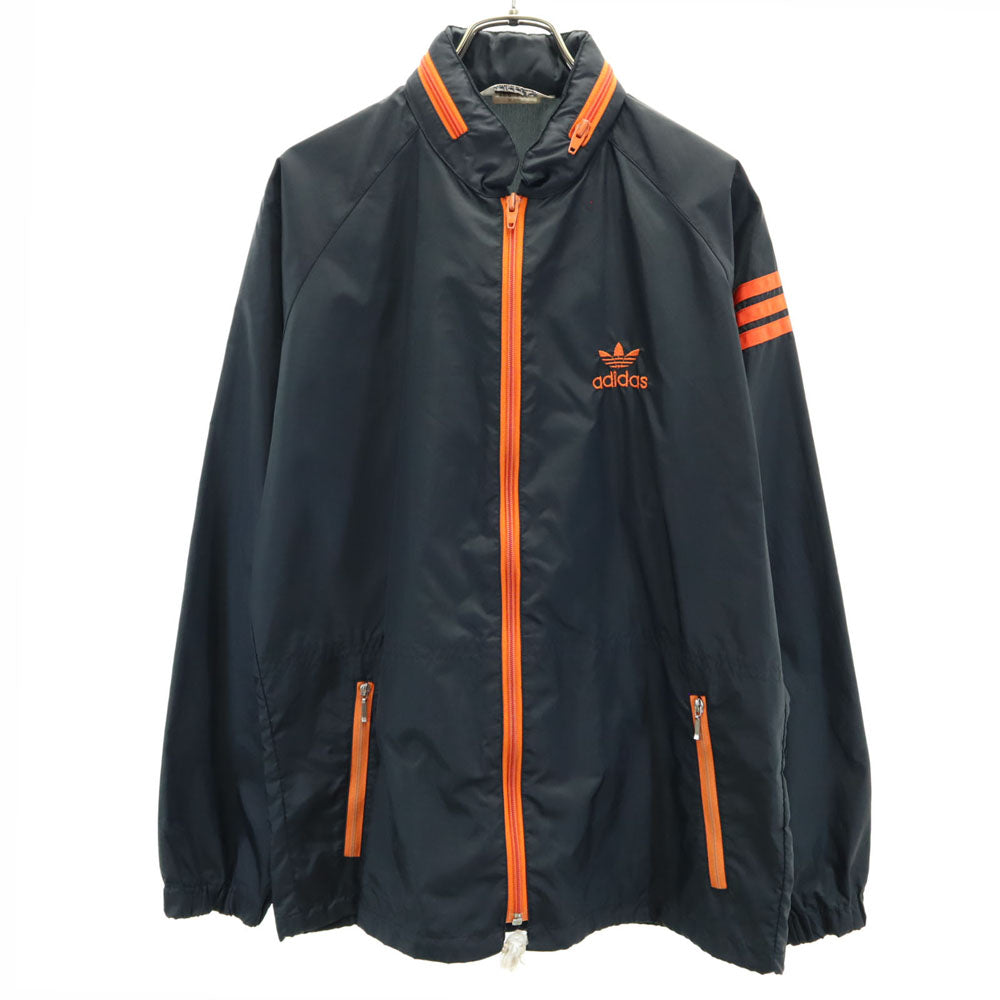 adidas アディダス 70s デサント製 ヴィンテージ トレフォイルロゴ刺繍 ナイロンジャケット M ブラック メンズ