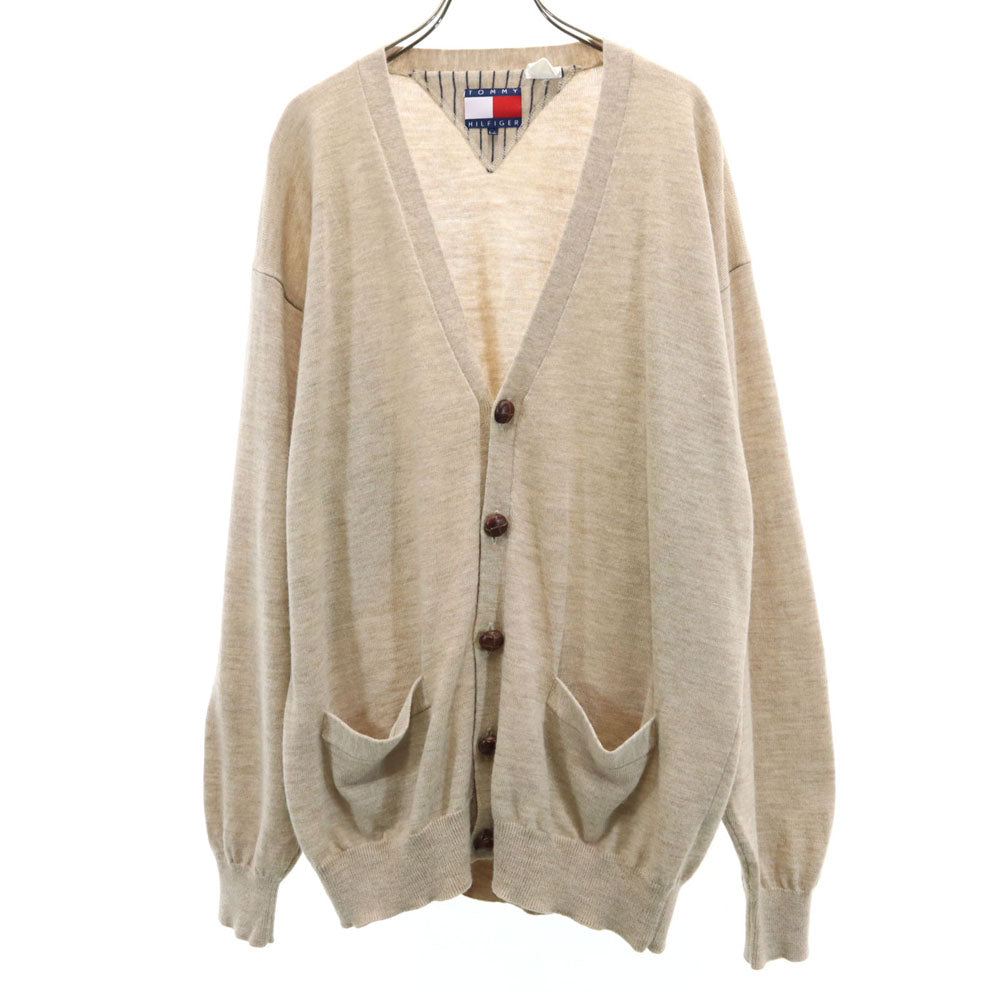 TOMMY HILFIGER トミーヒルフィガー 90s ウール オールド フラッグタグ Vネック ニットカーディガン L ベージュ メンズ