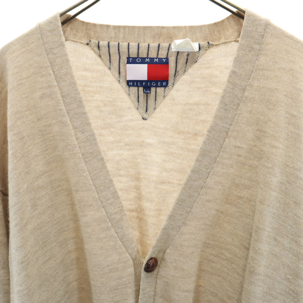 TOMMY HILFIGER トミーヒルフィガー 90s ウール オールド フラッグタグ Vネック ニットカーディガン L ベージュ メンズ
