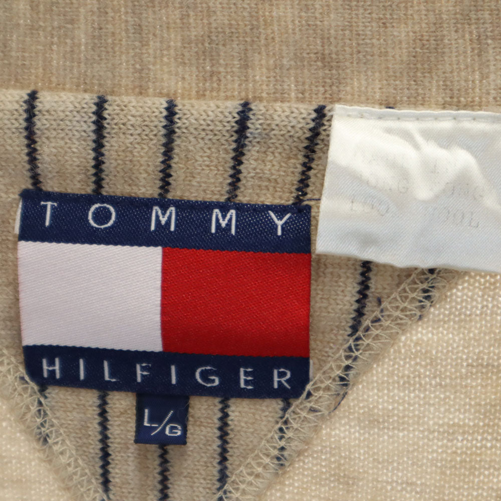 TOMMY HILFIGER トミーヒルフィガー 90s ウール オールド フラッグタグ Vネック ニットカーディガン L ベージュ メンズ