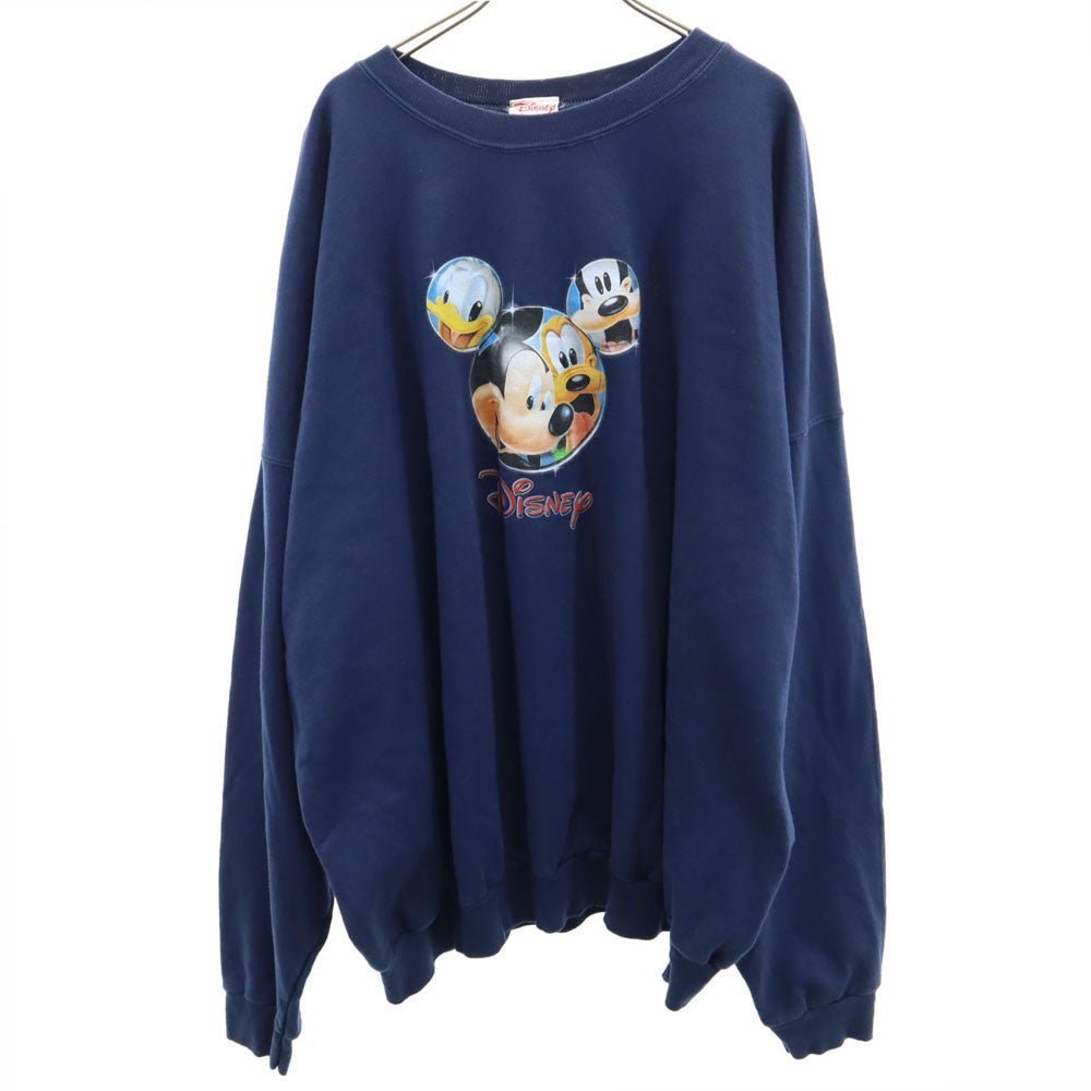 Disney ディズニー オールド ミッキーマウスプリント 長袖 トレーナー 4XL ネイビー系 ビッグサイズ スウェット 裏起毛 メンズ