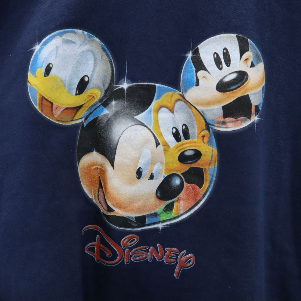 Disney ディズニー オールド ミッキーマウスプリント 長袖 トレーナー 4XL ネイビー系 ビッグサイズ スウェット 裏起毛 メンズ