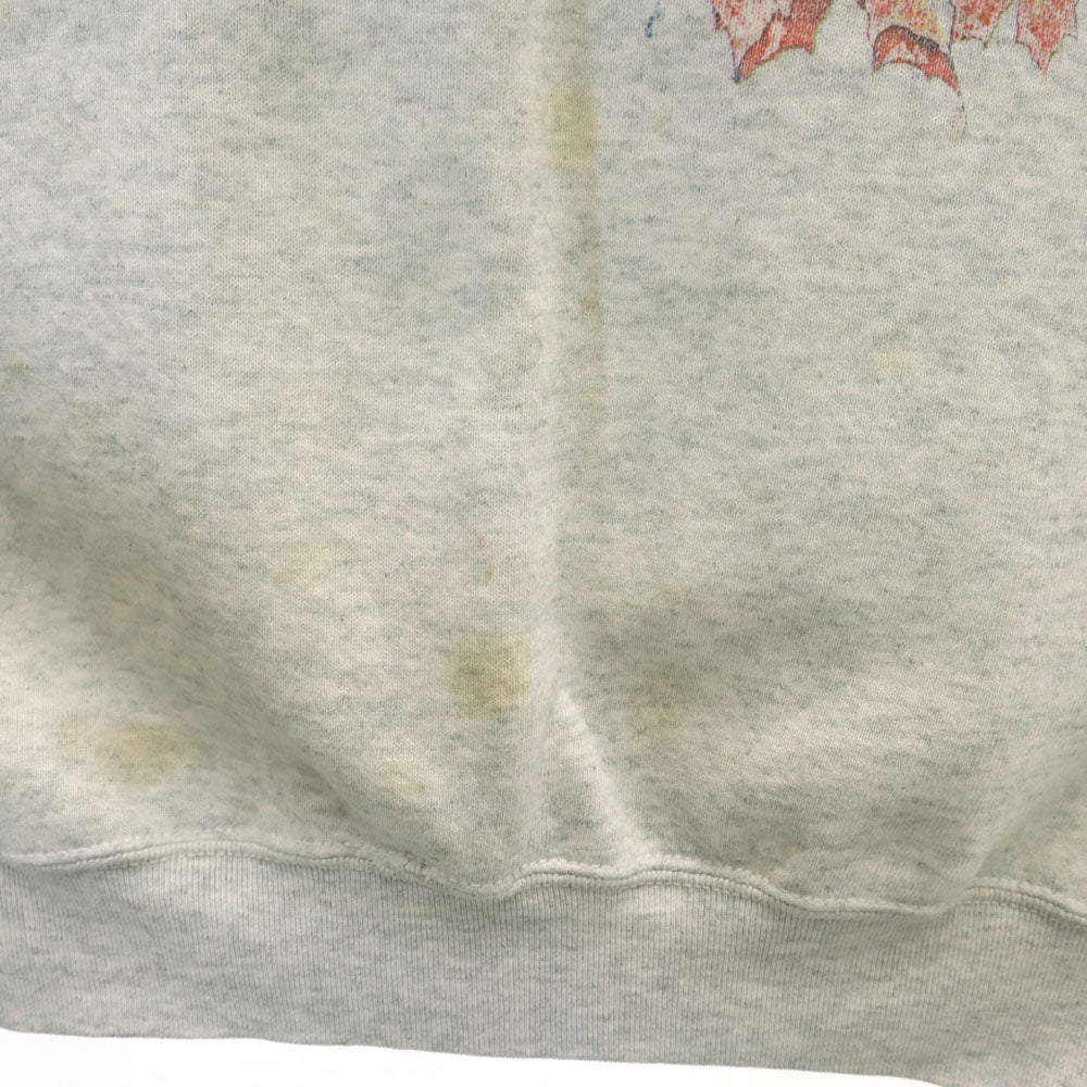 OLD オールド 90s バード プリント 長袖 スウェット トレーナー L ライトグレー 裏起毛 鳥 メンズ