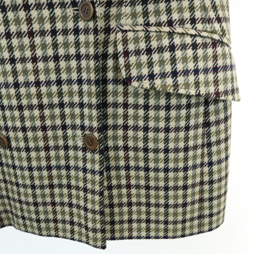 GUCCI グッチ 80s 90s イタリア製 ウールブレンド オールド チェック柄 ジャケット 40 カーキ系 ダブルボタン レディース