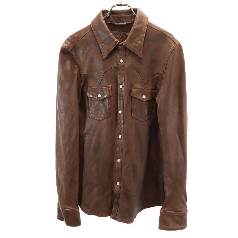 ドルチェアンドガッバーナ イタリア製 長袖 ラムレザー ウエスタンシャツ 48 ブラウン DOLCE&GABBANA メンズ