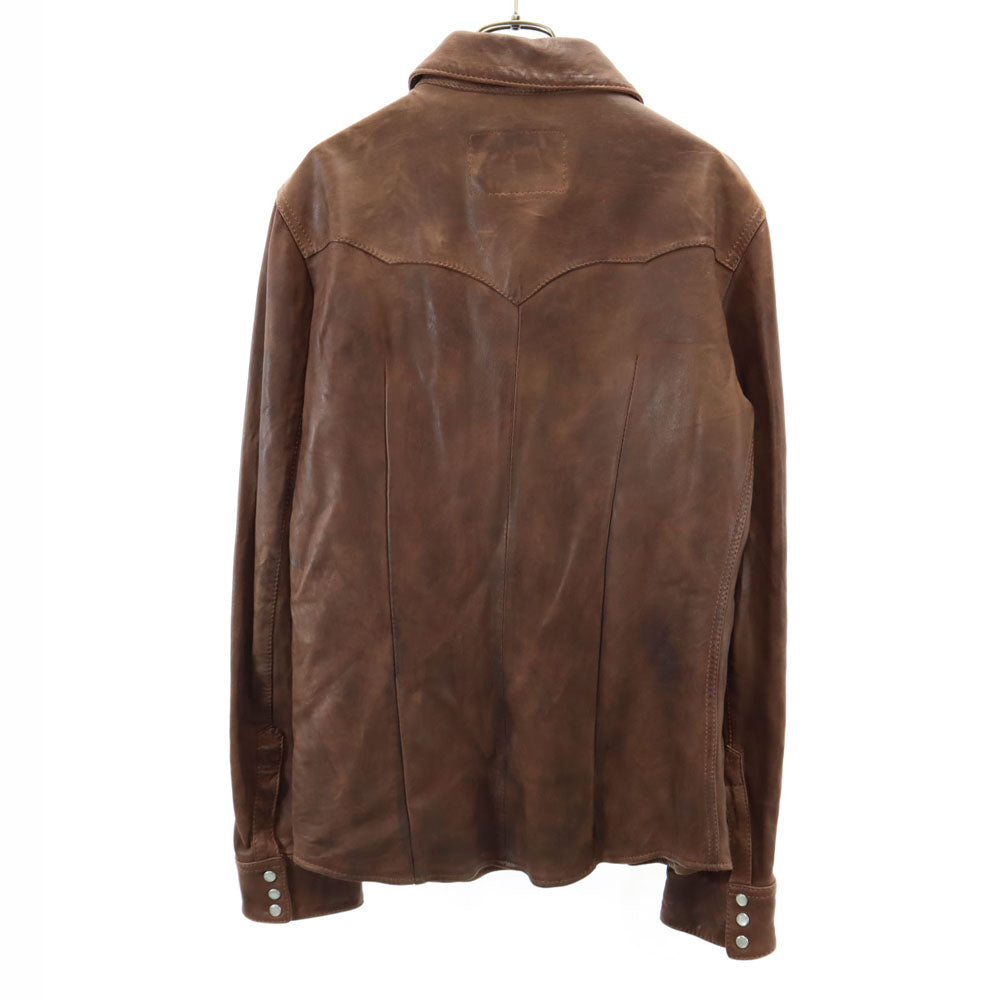 ドルチェアンドガッバーナ イタリア製 長袖 ラムレザー ウエスタンシャツ 48 ブラウン DOLCE&GABBANA メンズ