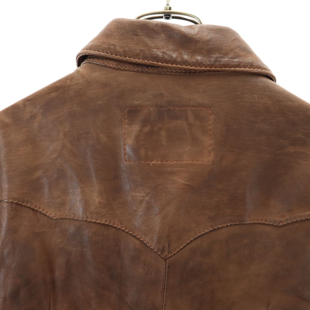 ドルチェアンドガッバーナ イタリア製 長袖 ラムレザー ウエスタンシャツ 48 ブラウン DOLCE&GABBANA メンズ